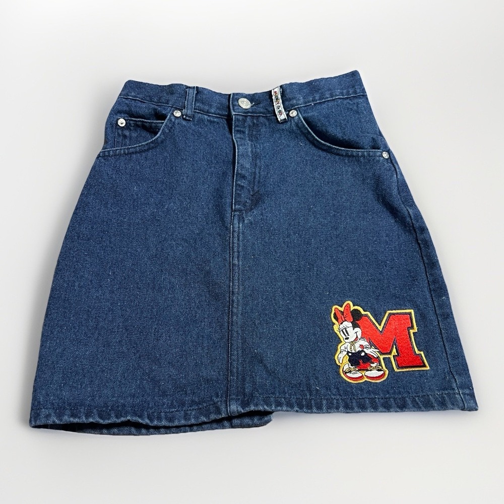 Vtg Mickey And Co Minnie Mouse Denim Skirt Sz Kids 10 Embroidered 90's‎